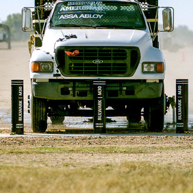 Bulwark shallow mount bollard crash test