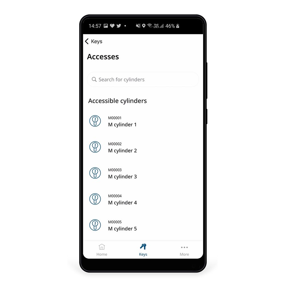 Image: ecran smartphone cu aplicația CLIQ acces cilindrii cliq