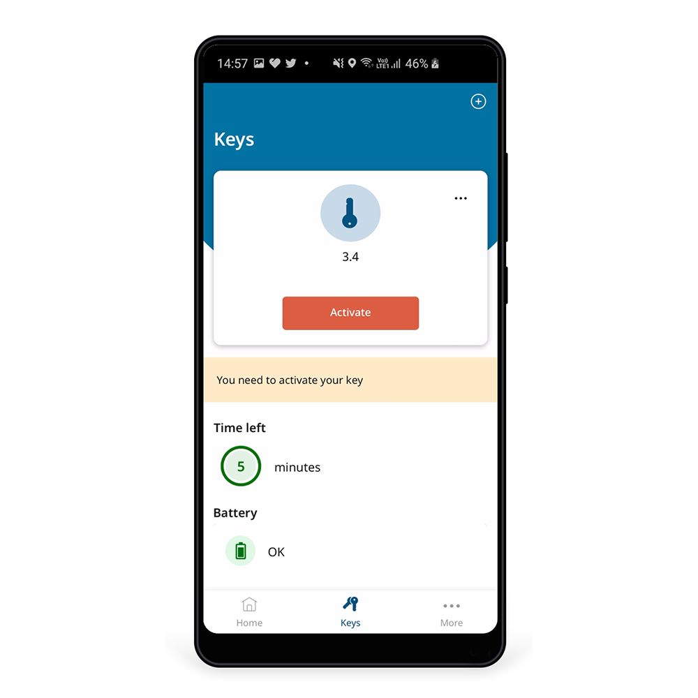 Image: ecran smartphone cu aplicația CLIQ revalidare cheie cliq