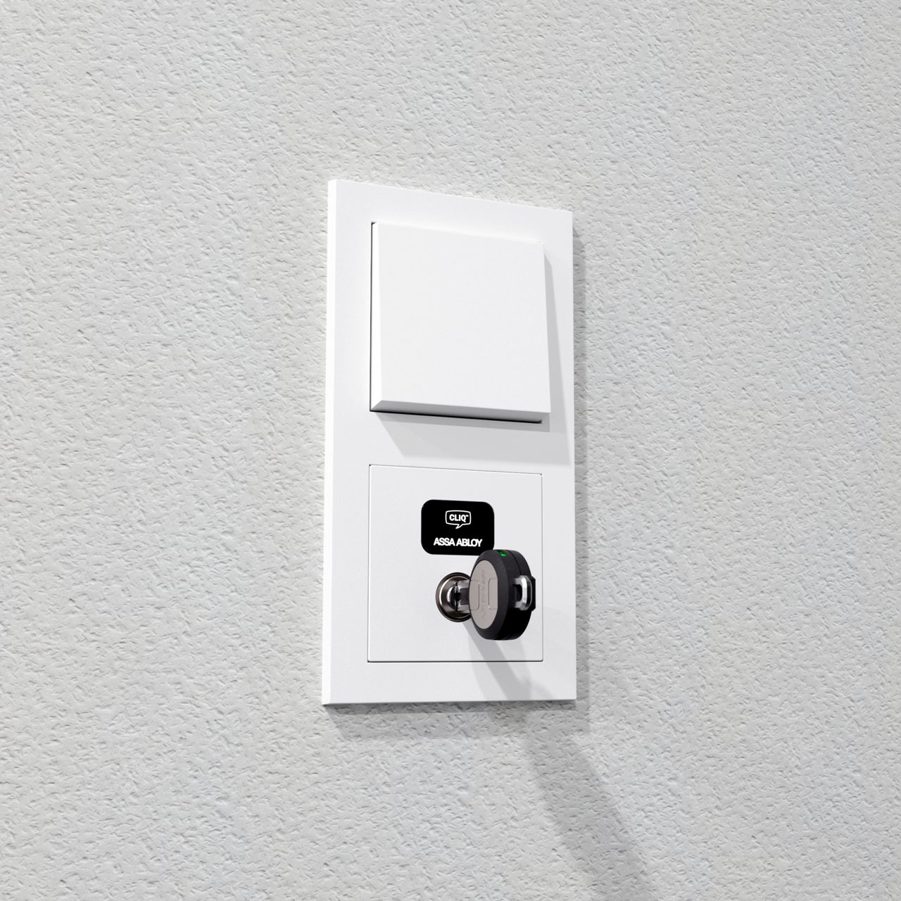 Image: cititor interior CLIQ montat într-un comutator alb de lumina