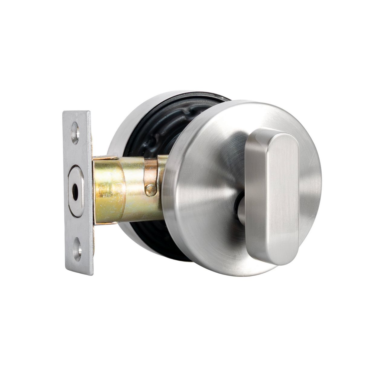 Image: Round Rose Single Cylinder Deadbolt in Satin Stainless Steel