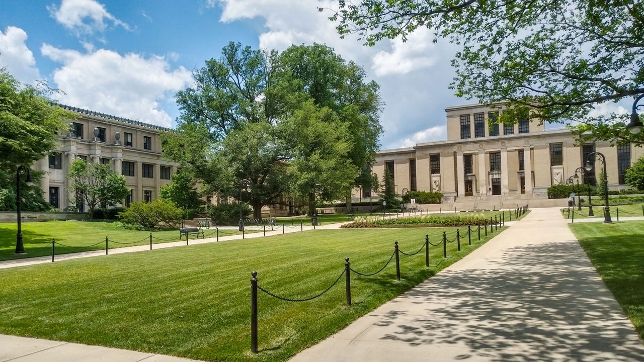 Wide angle photo of college campus