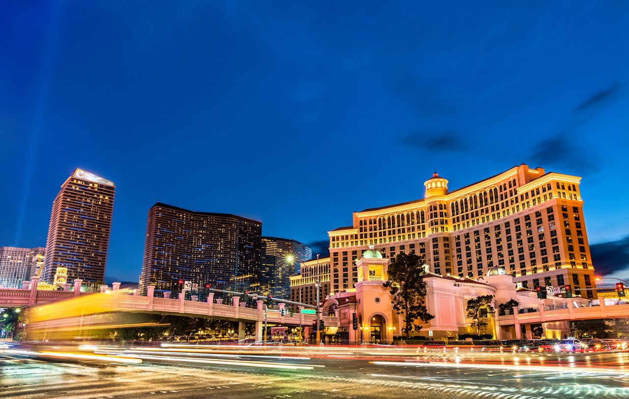 Timelapse of Las Vegas hotel and casino at night