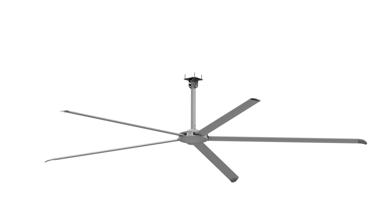 Top view of a silver fan with 5 blades
