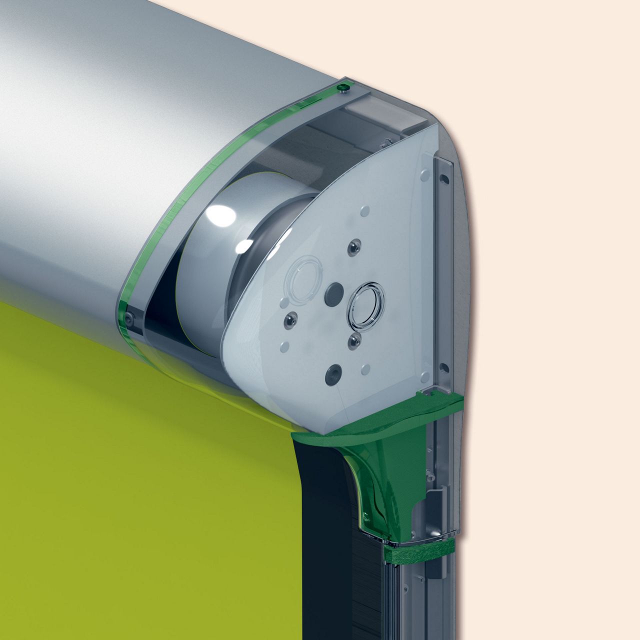 An illustration over a detail for a cleanroom door. 