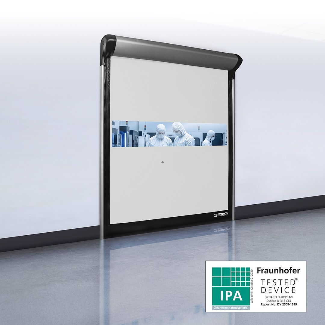 A grey door that is partly open and there are steam coming out of it. 