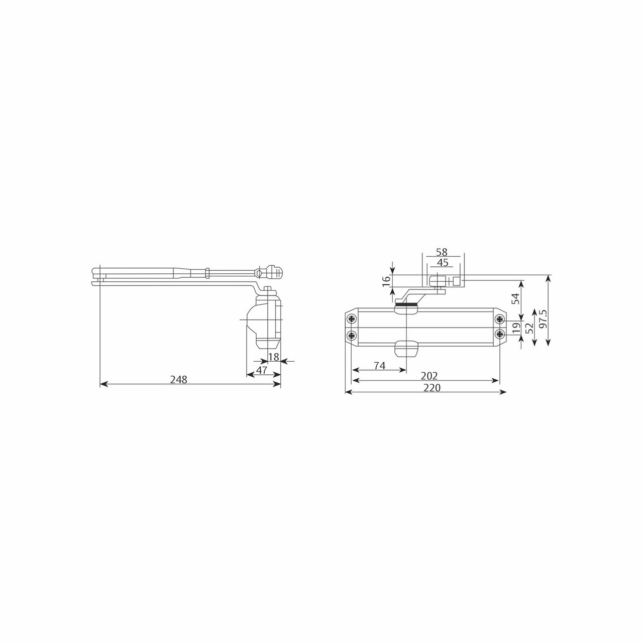 Image: ASSA ABLOY DC 120 surface mounted door closer on single action door, silver finish