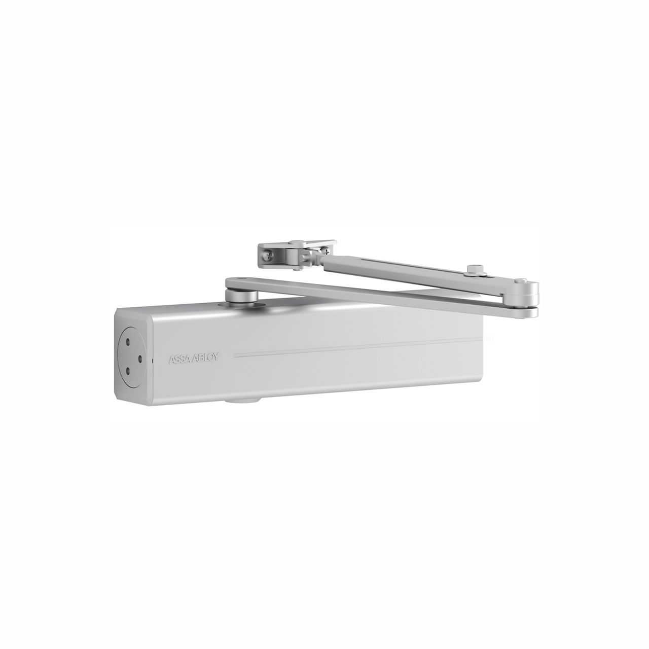 ASSA ABLOY DC 300 surface-mounted rack and pinion door closer in silver finish