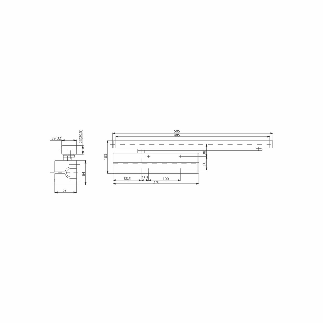 Image: ASSA ABLOY DC500 guide rail Cam-Motion door closer, silver finish, for single leaf doors