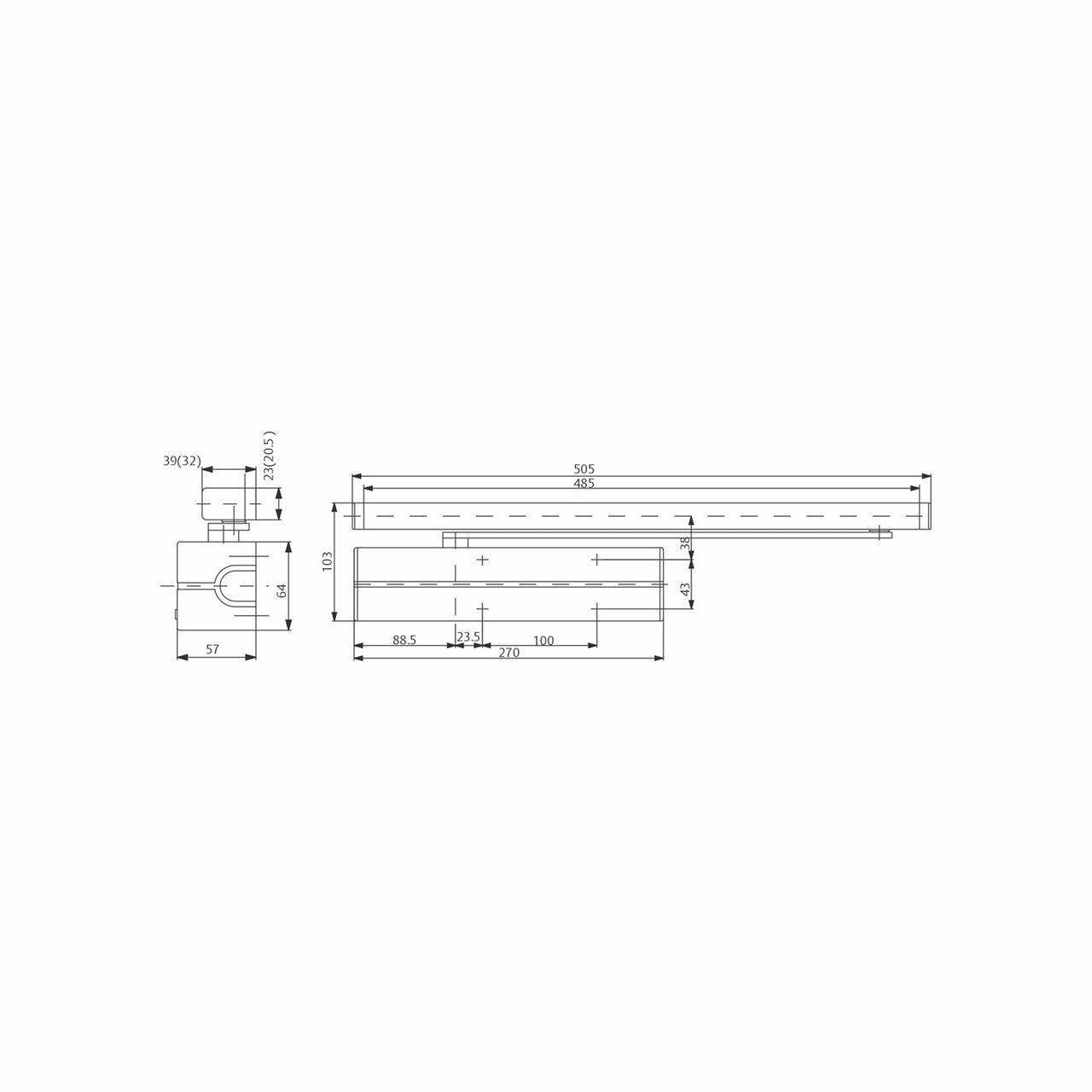 Image: ASSA ABLOY DC700 Cam-Motion guide rail surface-mounted door closer fitted on single-leaf door