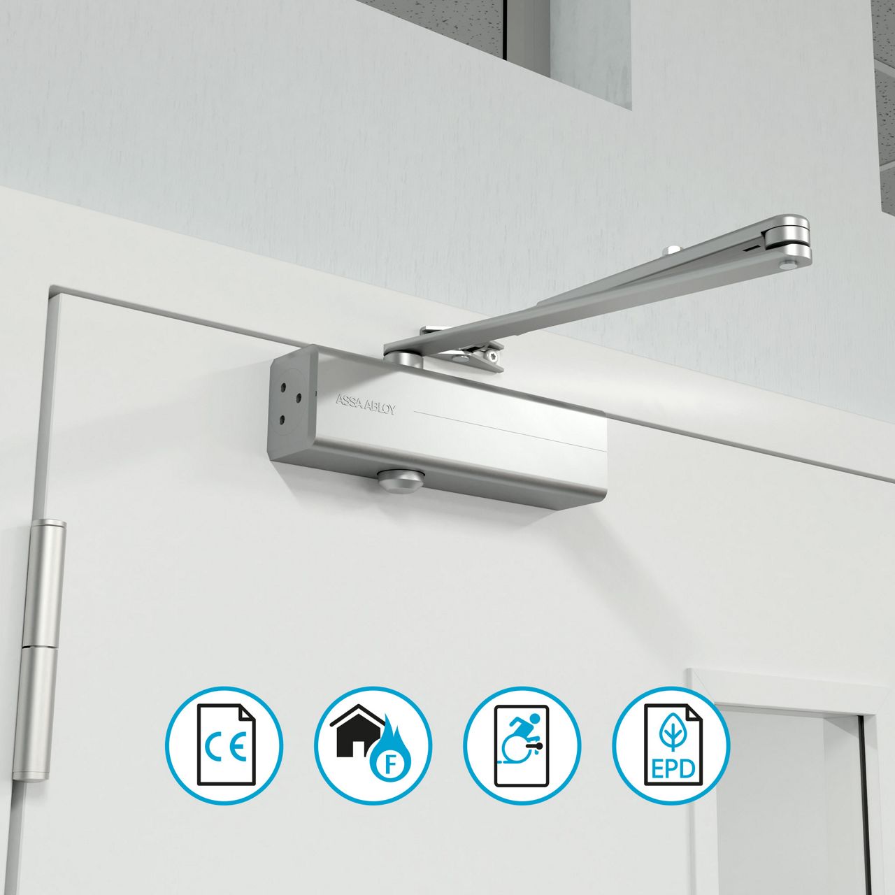 DC140 with link arm L140, door leaf mounting on hinge side