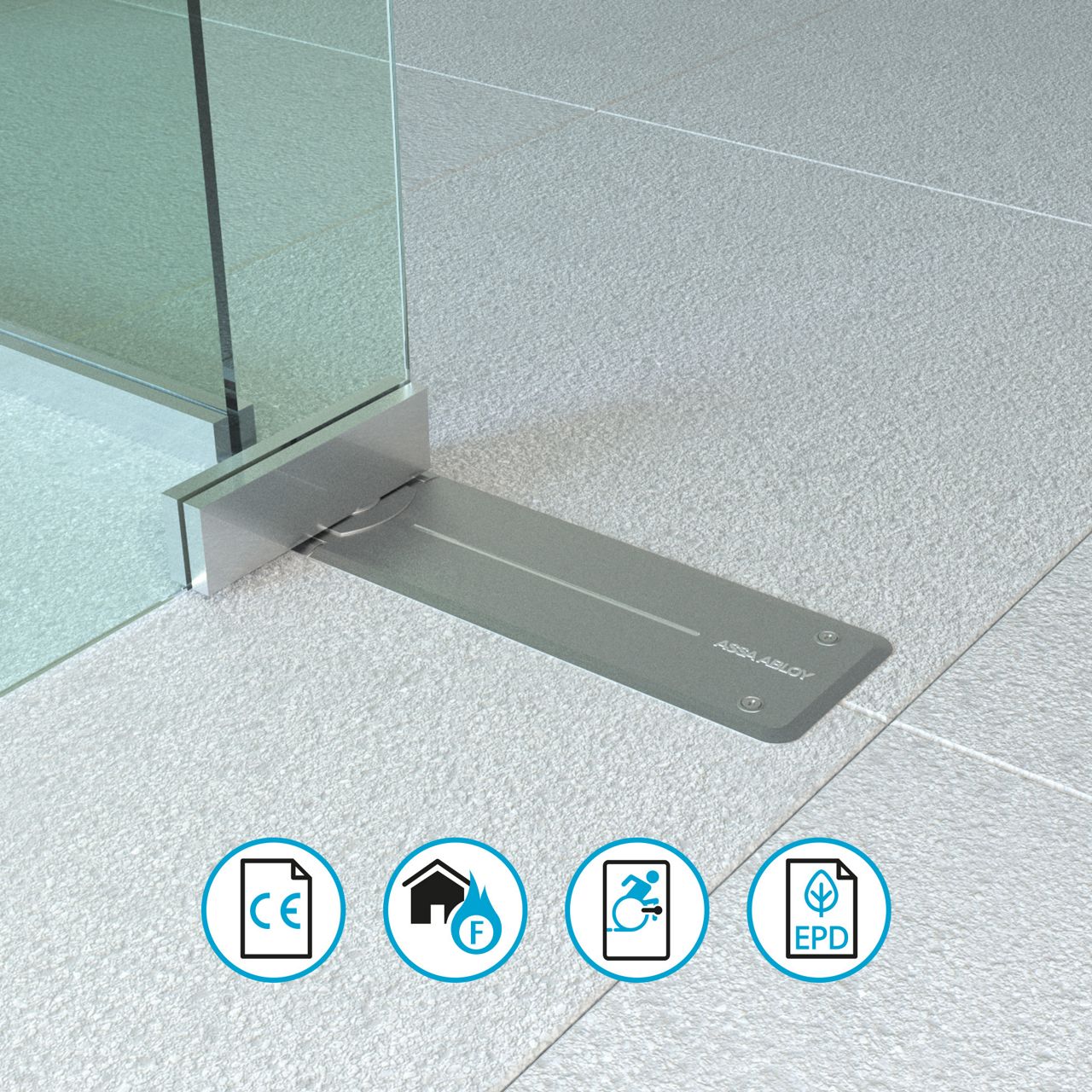 DC475 with satin stainless steel cover plate, installed on double action door