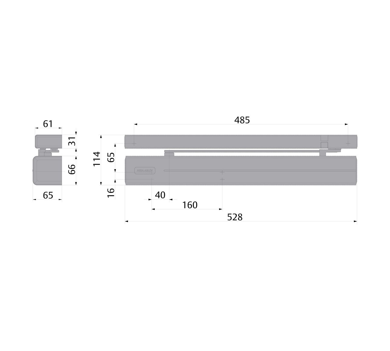 DC700G-CM with guide rail G150, dimensions in mm
