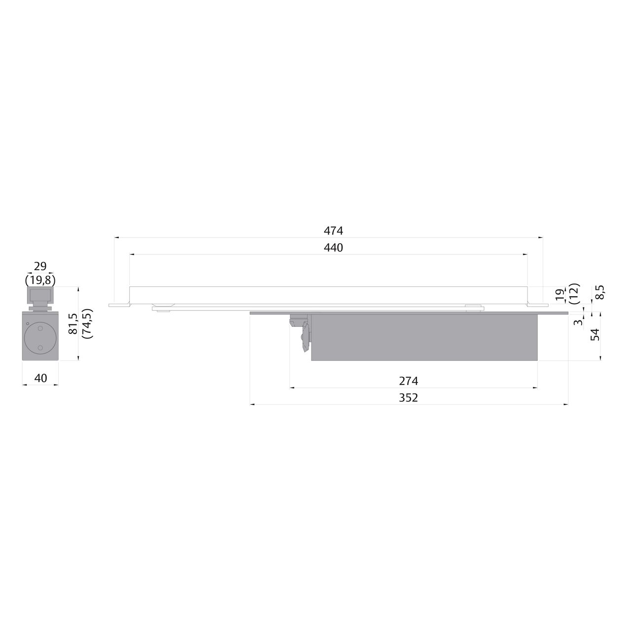 DC870 with G897 (G896), dimensions in mm