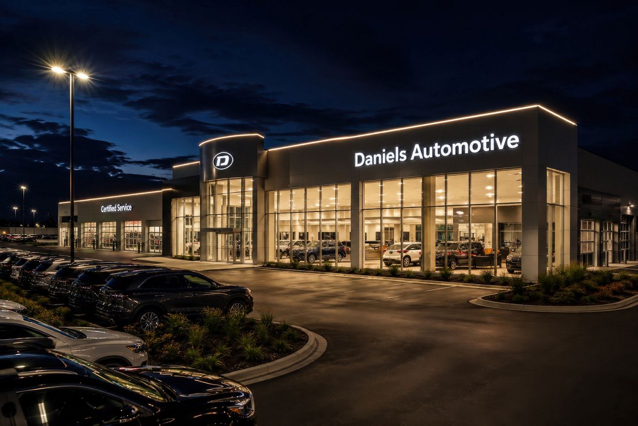 outside view of dealership at night
