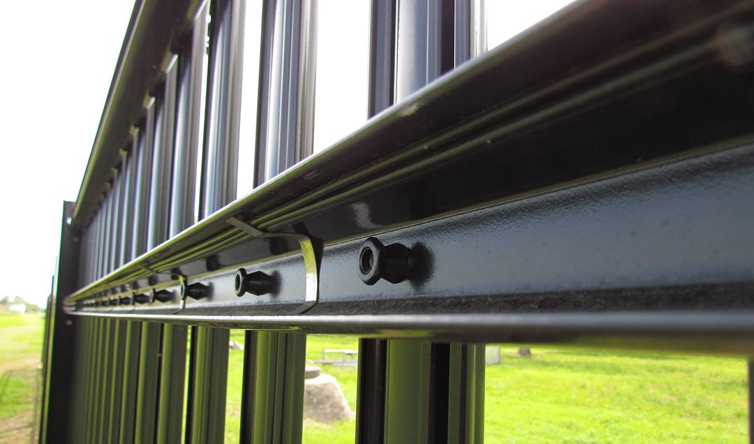 A close up view of the Impasse rail that allows for technology integration in the fence.
