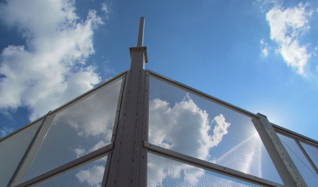 An upward view of Matrix with a 20 foot tech pole.