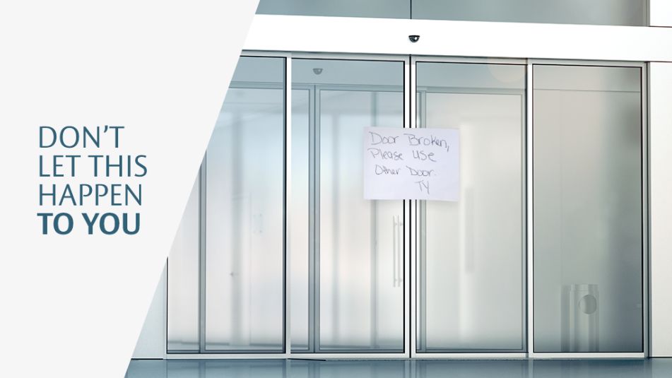 An automatic door is out of order and needs service repair