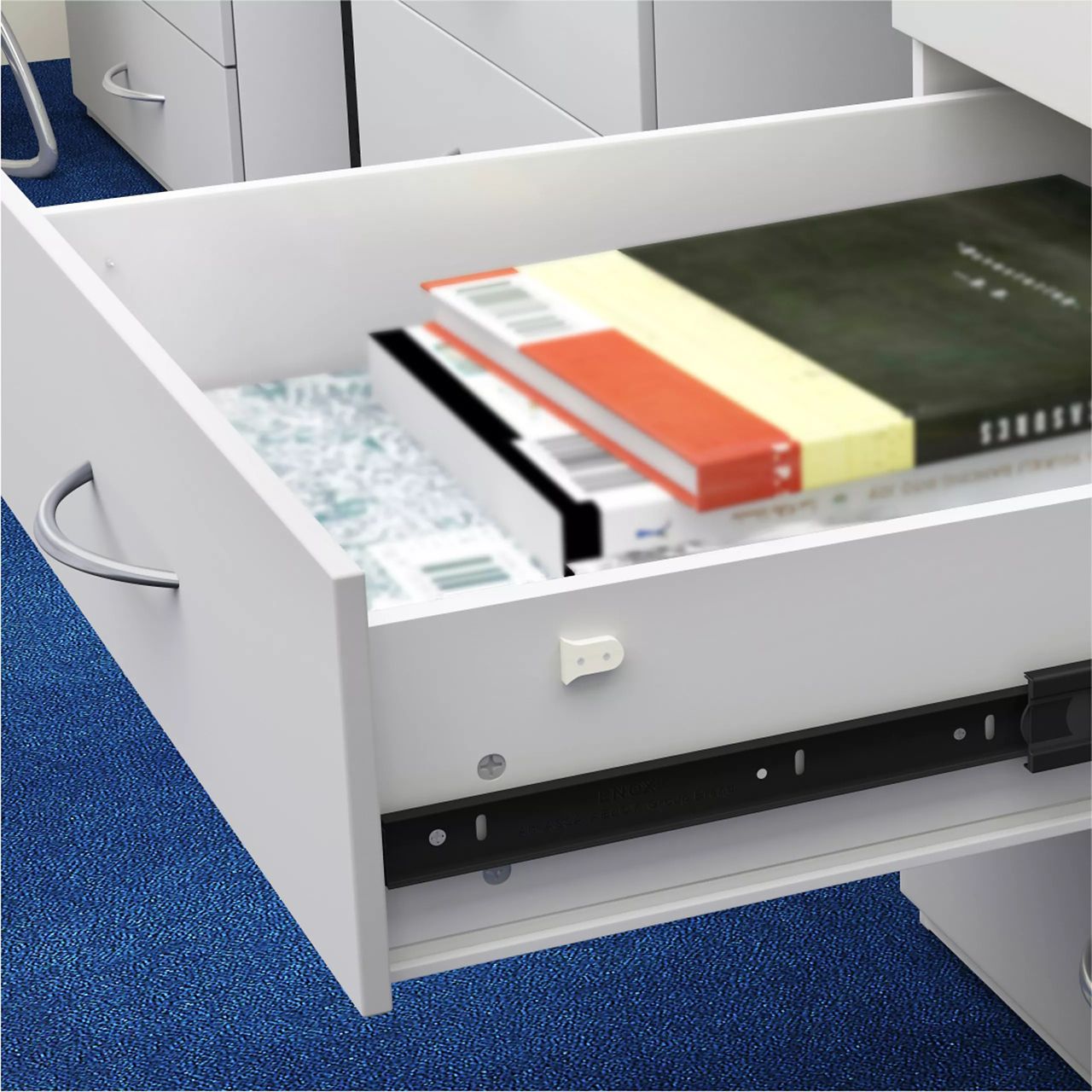 Modern furniture drawer with ENOX telescopic channel and full-extension slide
