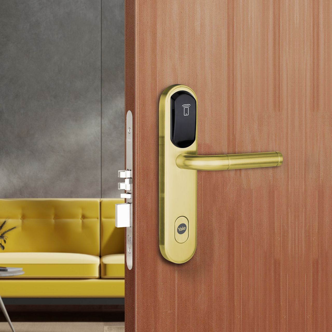Image: Elanza data-on-card RFID lockset, SUS 304 stainless steel, for hotel corridors and guestrooms"