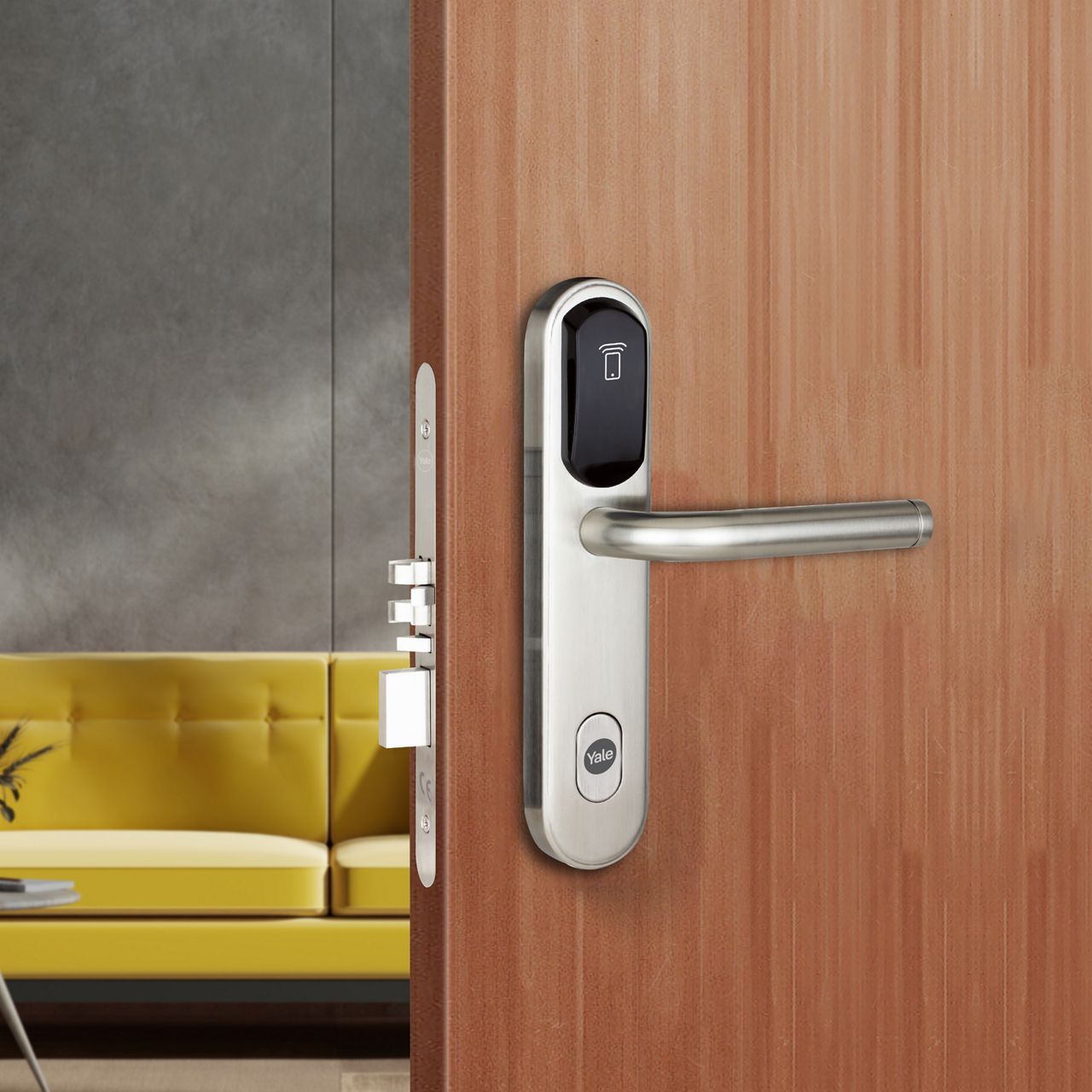 Elanza data-on-card RFID lockset, SUS 304 stainless steel, for hotel corridors and guestrooms"