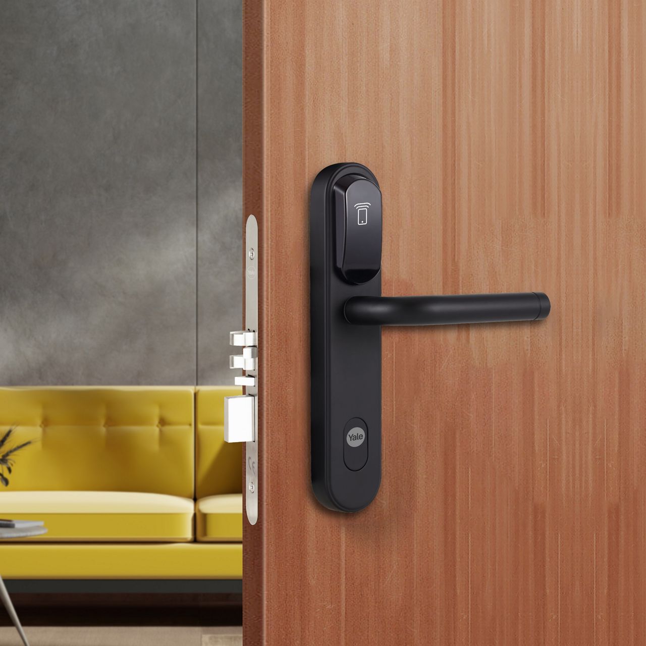 Image: Elanza data-on-card RFID lockset, SUS 304 stainless steel, for hotel corridors and guestrooms"