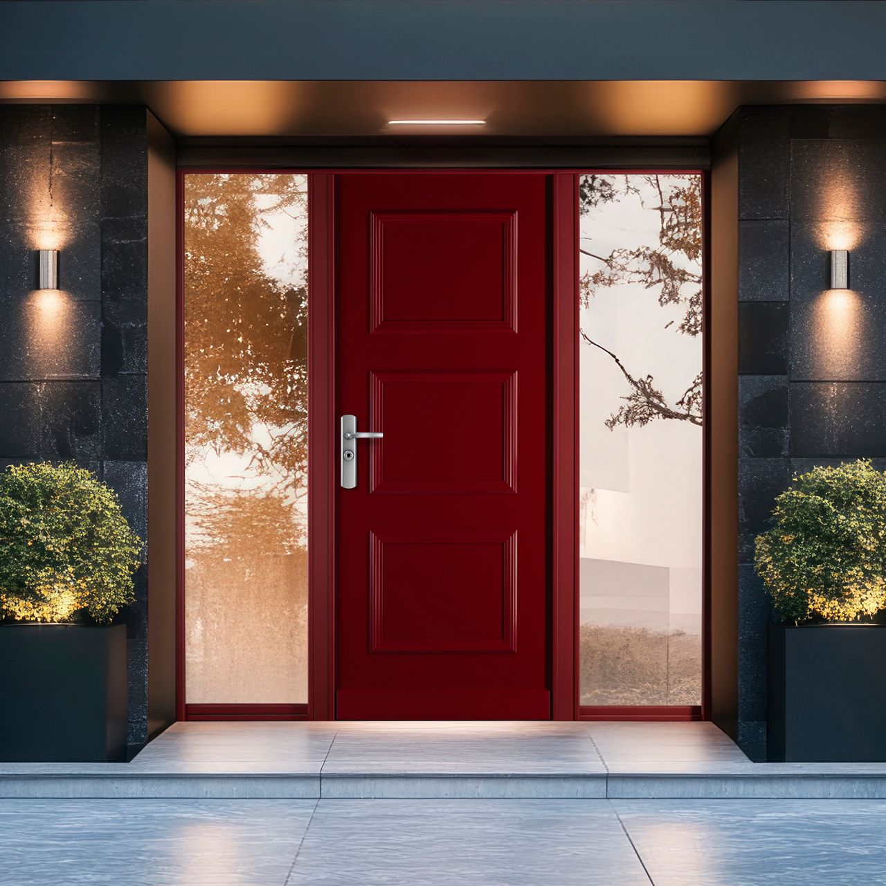 Porte blindée Fichet de maison modèle Forstyl+ S2L rouge avec deux tierces pleines rouges