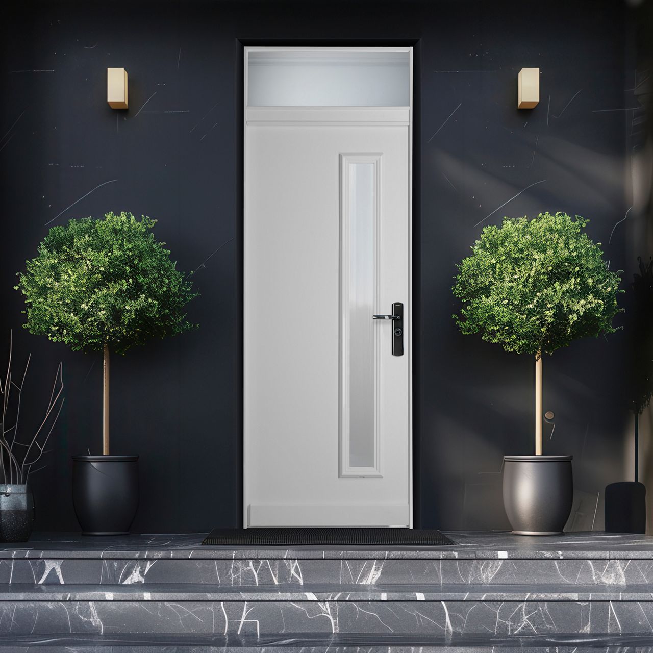 Porte blindée Fichet de maison modèle Forstyl+ SI blanc avec imposte vitrée
