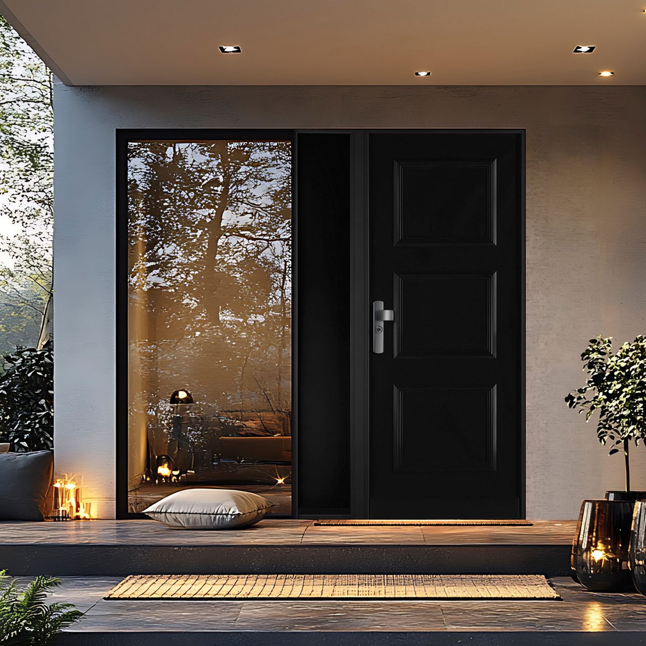 Porte blindée Fichet de maison modèle Forstyl+ SL gris avec vitrage et tierce vitrée
