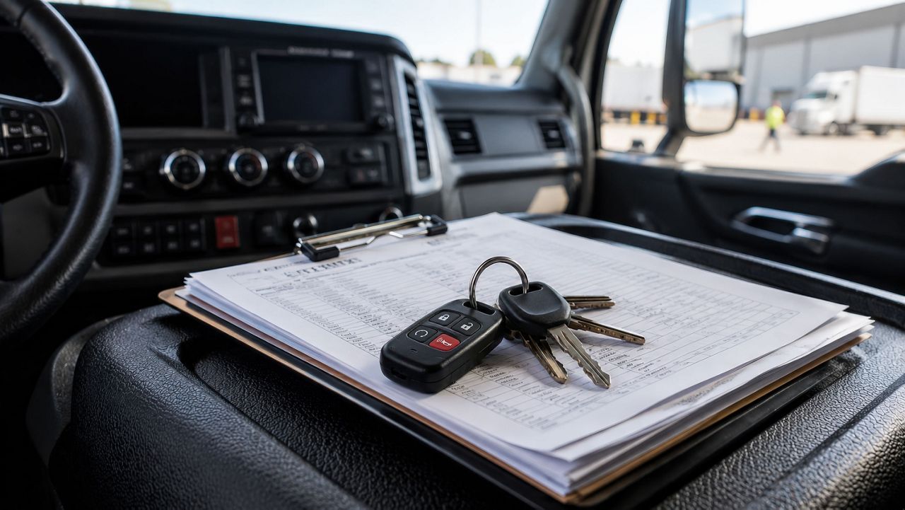 Keys and log book in fleet vehicle