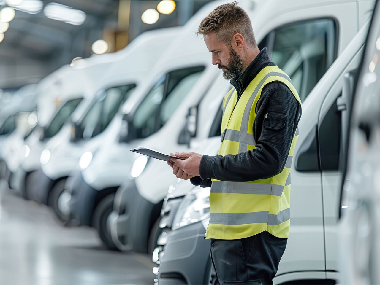 Fleet manager checking inventory