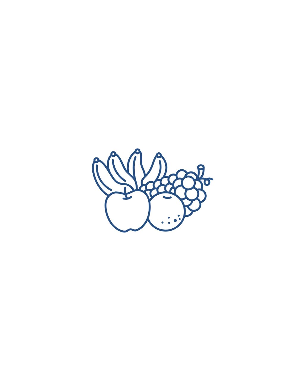 Grafik von Apfel, Orange, Trauben und Bananen