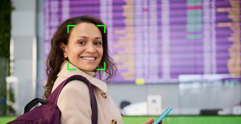 woman with biometric on face