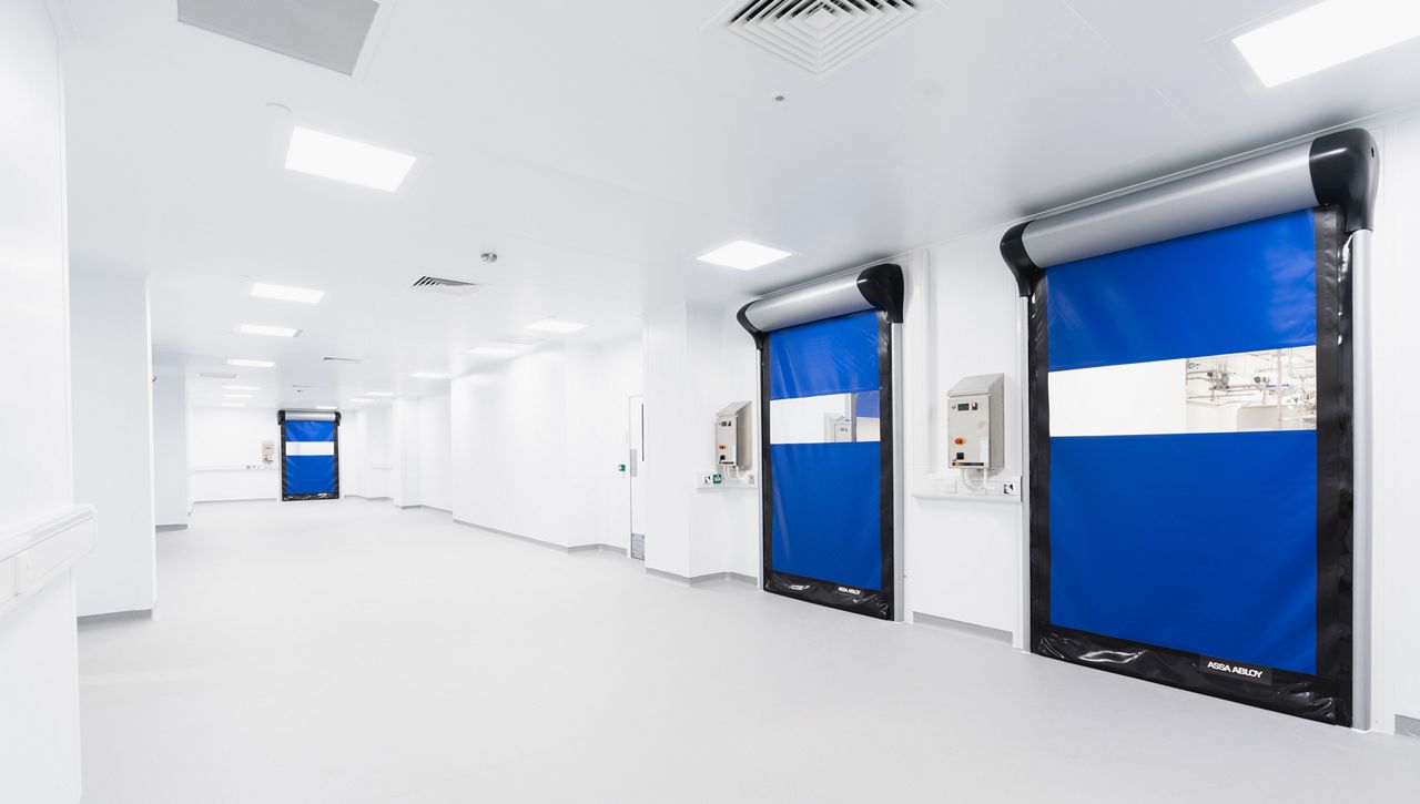 Two ASSA ABLOY HS9130GAT high speed door in controlled manufactured environment