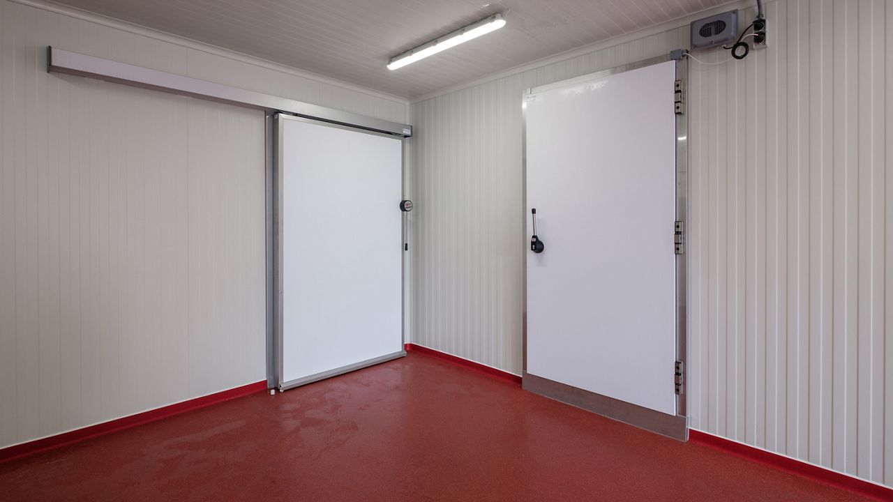 Image: airtight hinged door for freezer spaces.