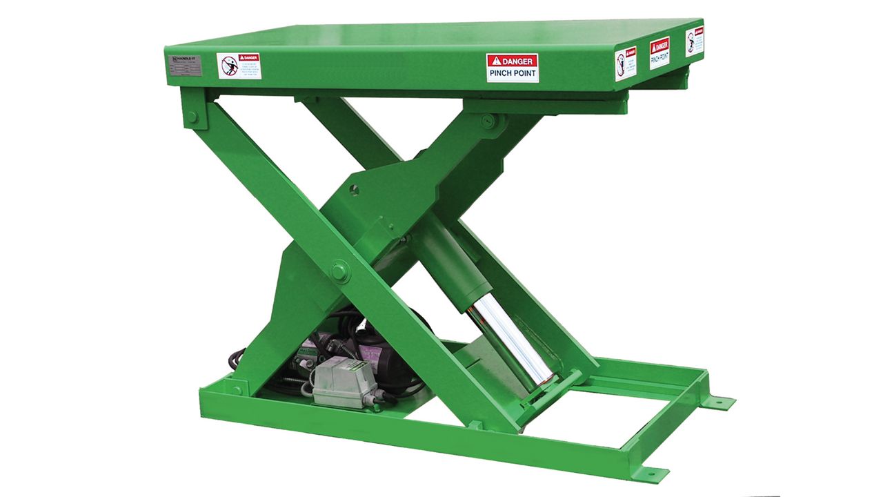 A versatile and ergonomically designed scissor lift table, enhancing productivity and reducing injury risk by bringing work to the worker.