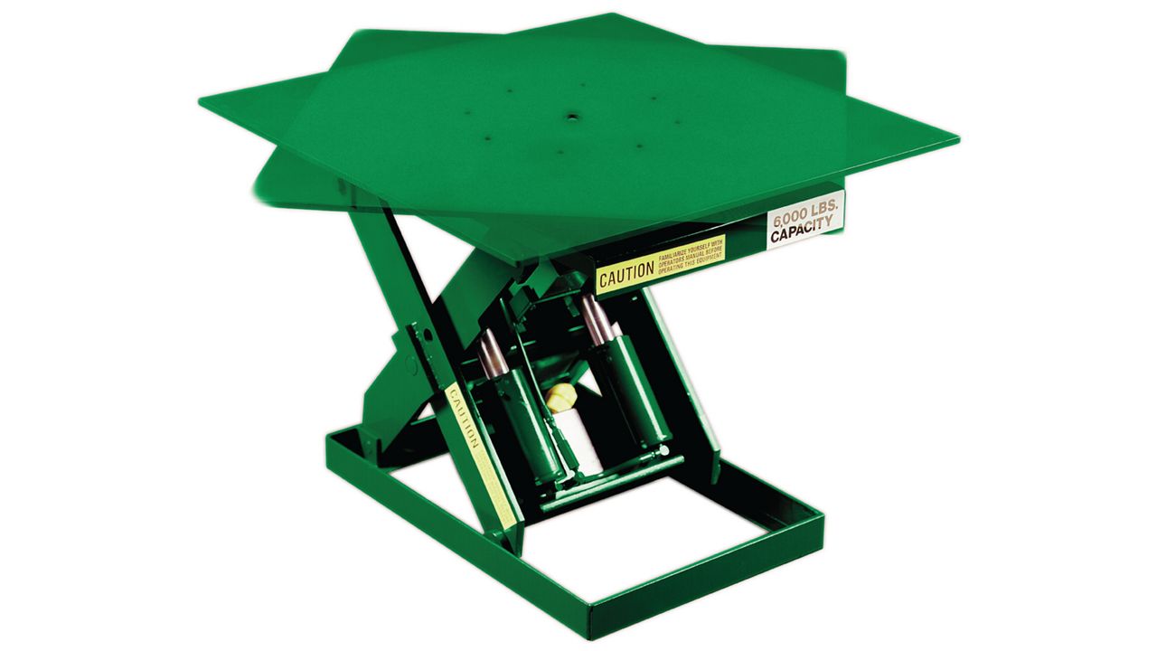 A turntable lift that minimizes reaching, bending, twisting, and walking during palletizing operations, promoting ergonomic efficiency.