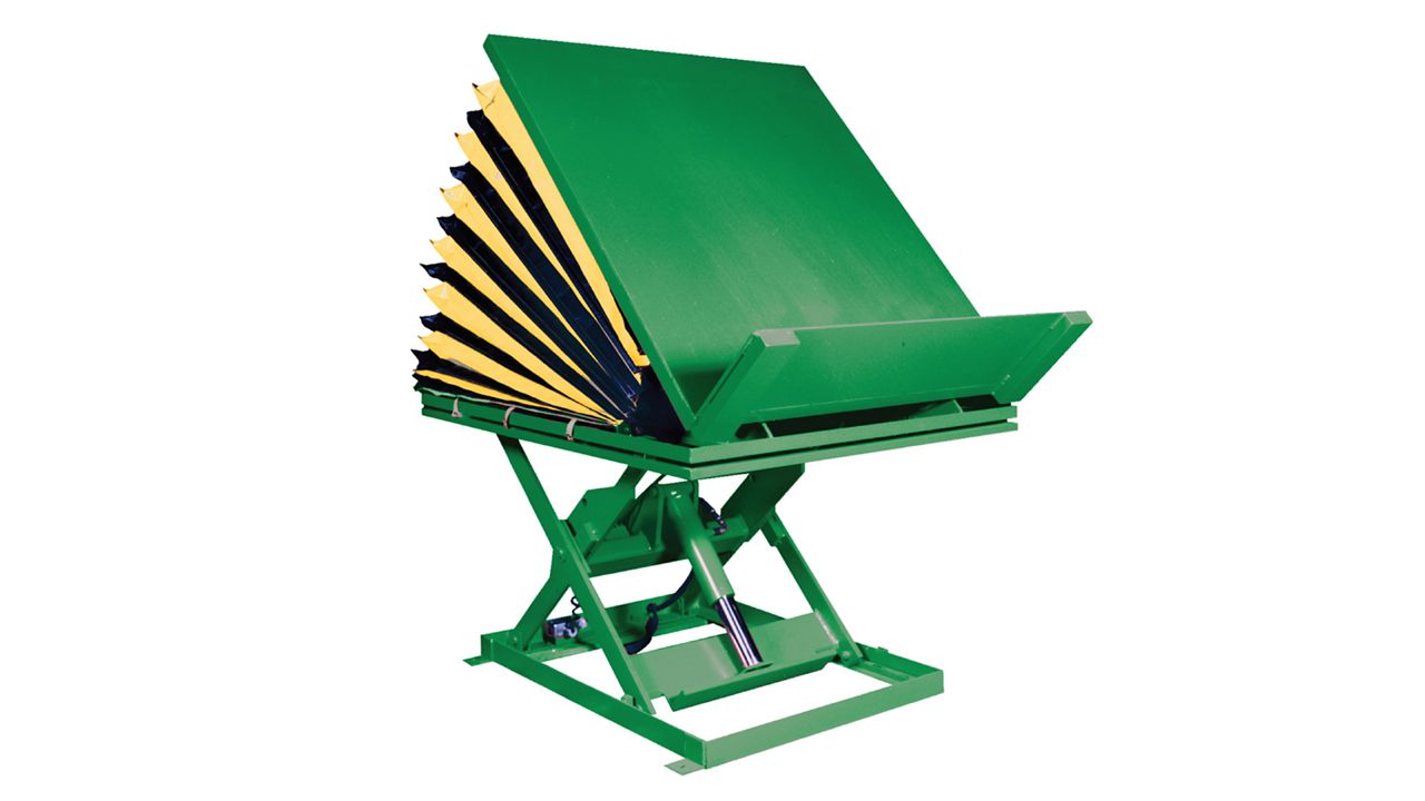 An air-powered tilter providing ergonomic benefits without requiring electrical or hydraulic power, ideal for tilting applications.