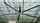 Close up of a black and silver fan on a white ceiling with metal rods