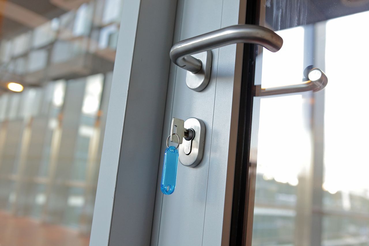 Key in door of commercial facility