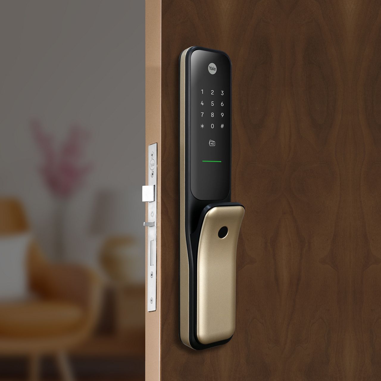 Image: Yale Kyra Pro Smart Lock Installed on Wooden Door