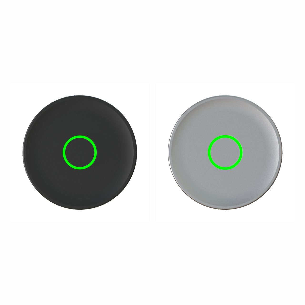 Hand pressing illuminated green button on smart lock below metallic door handle