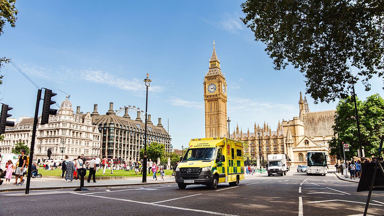 Ambulance in front of the London Eye