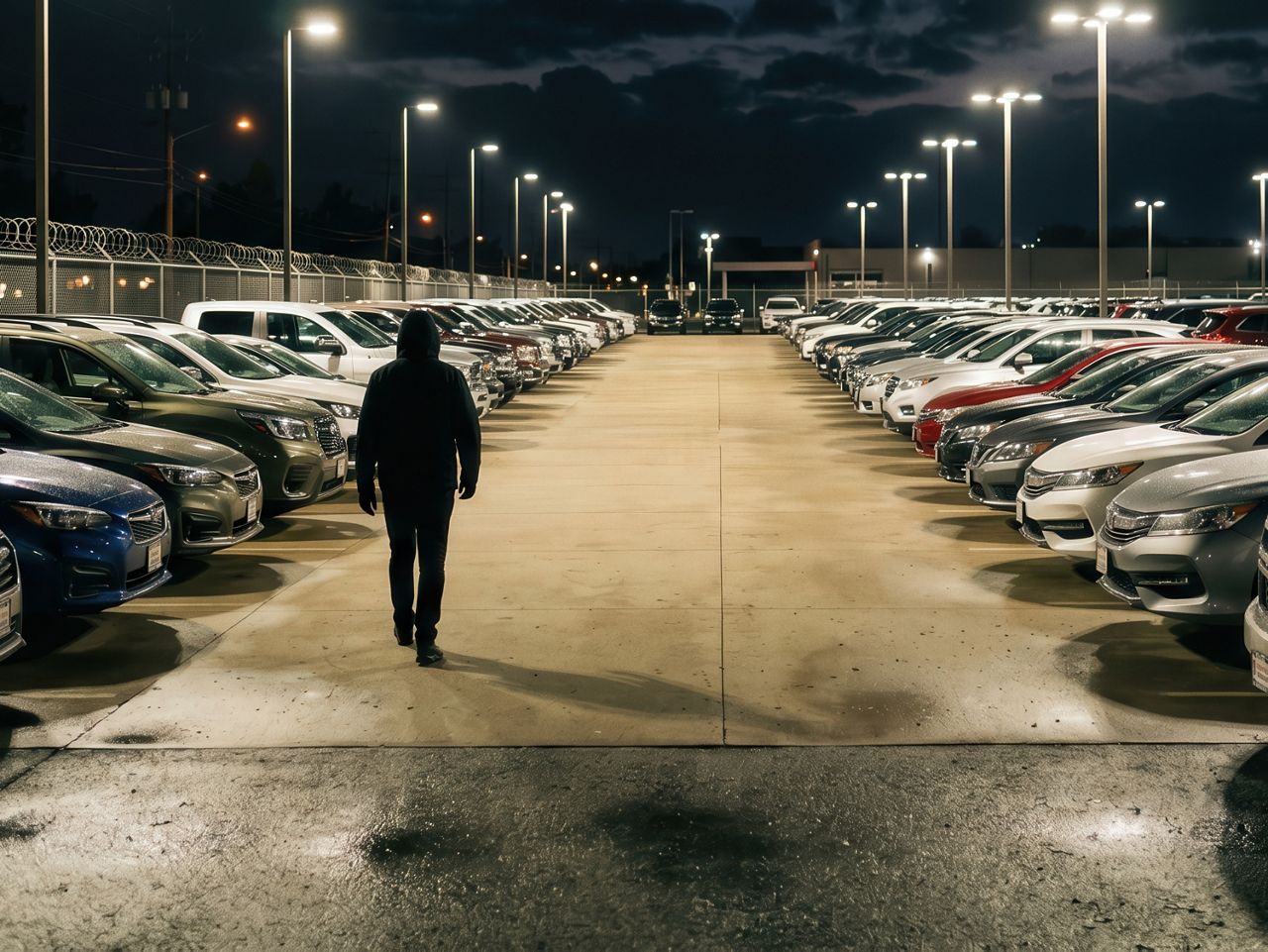 Intruder in car dealership lot after hours