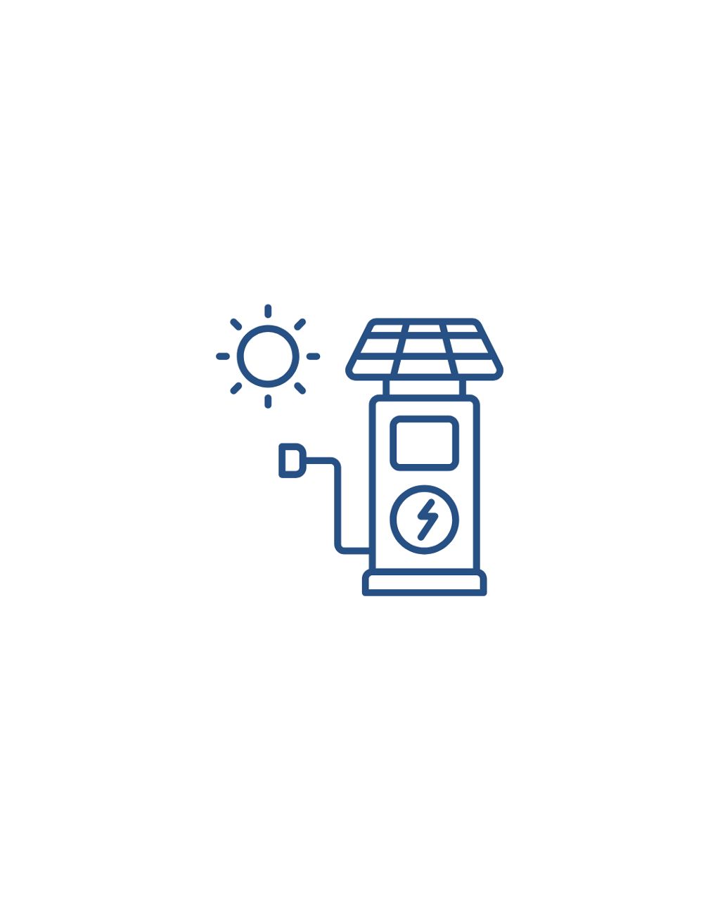 Grafik einer E-Ladesäule mit Solarpaneel und einer Sonne