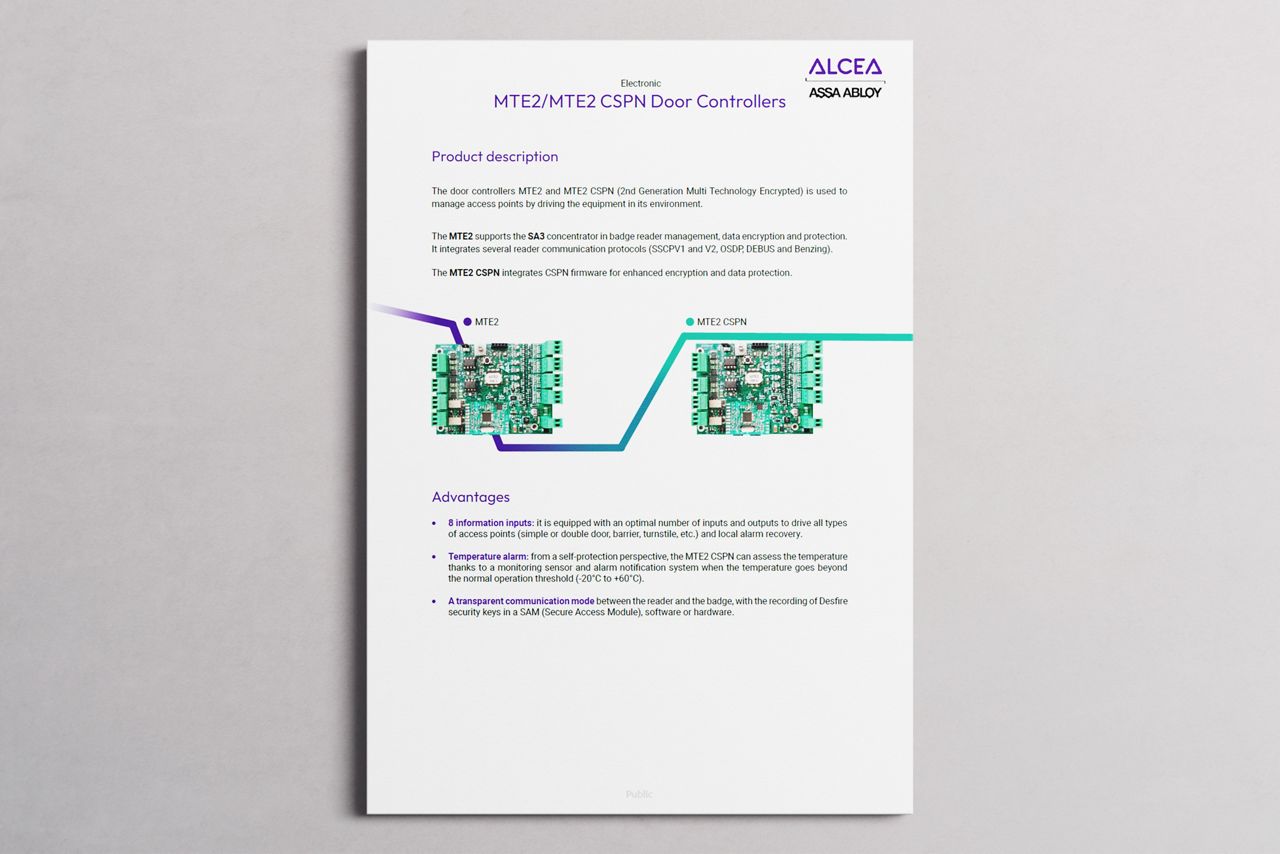 A mockup of the MTE2 product sheet