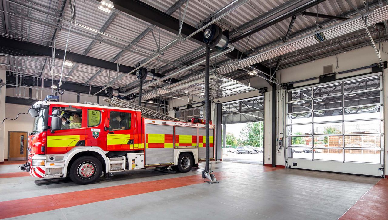 Internal image of Crawford OH1042F Overhead Sectional Door at fire station located in the UK