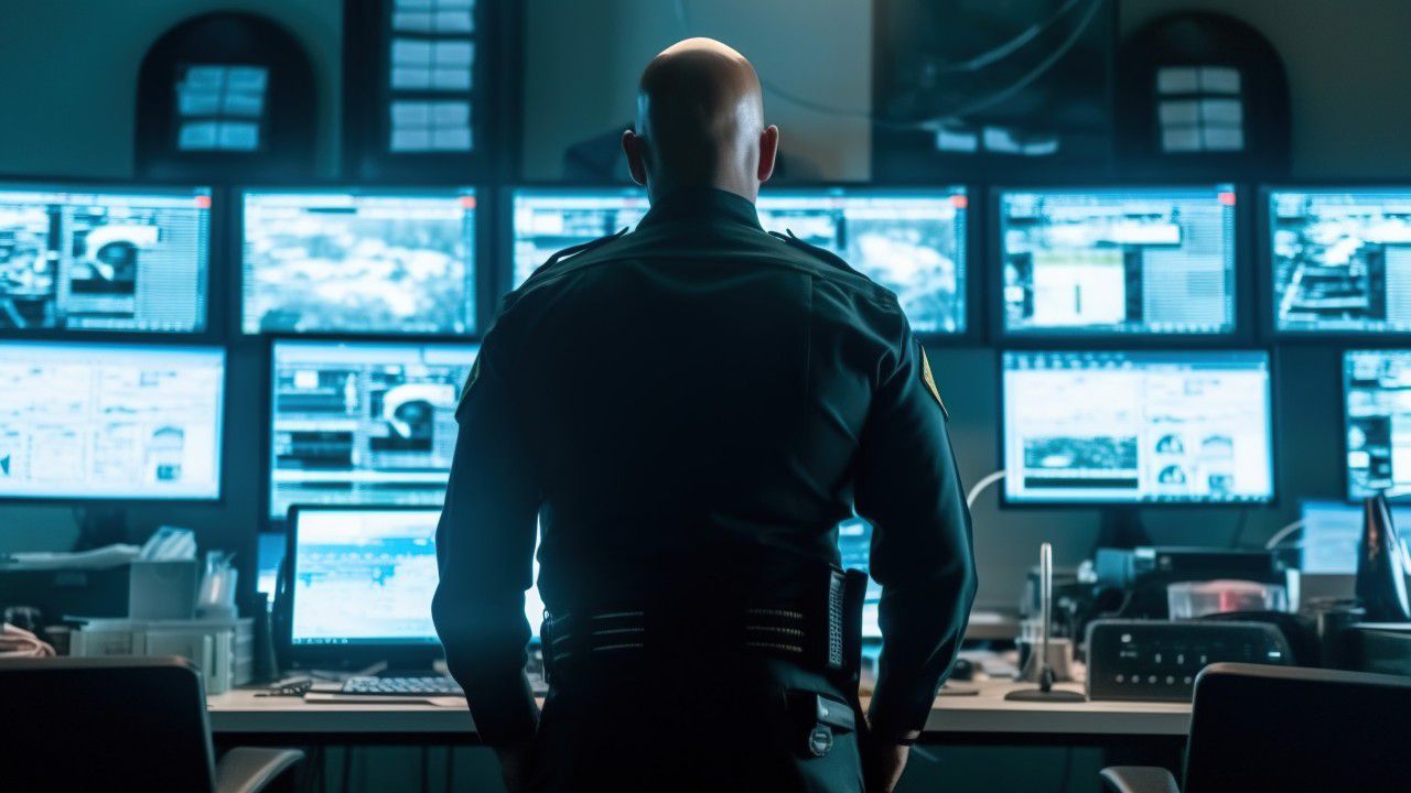 Officer overlooking central security control room