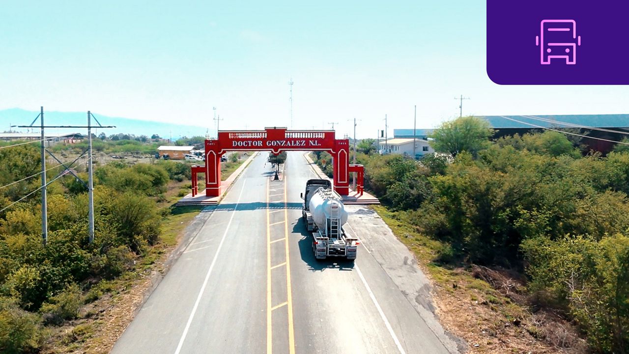 A truck driving on a road