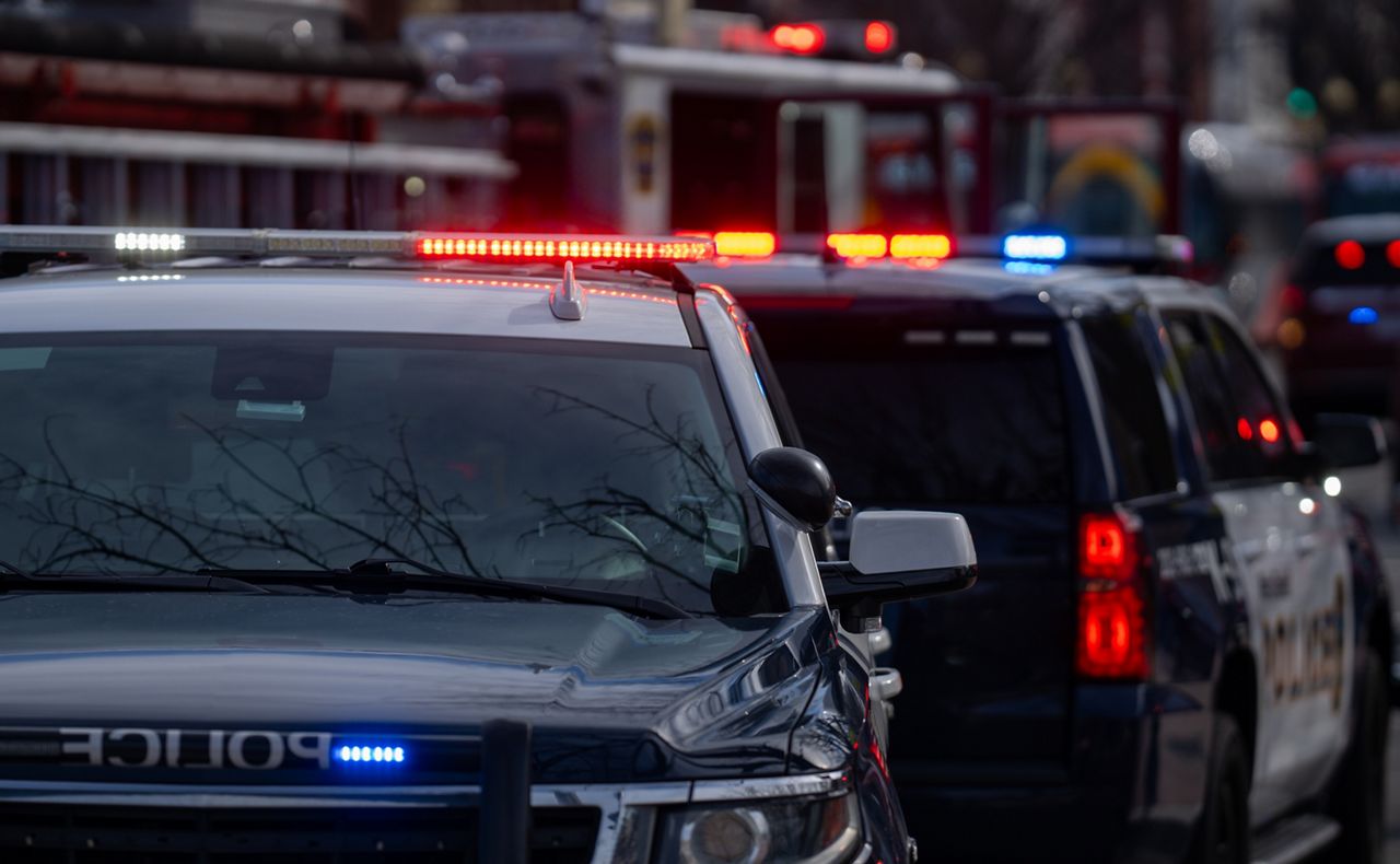 Police vehicles with lights